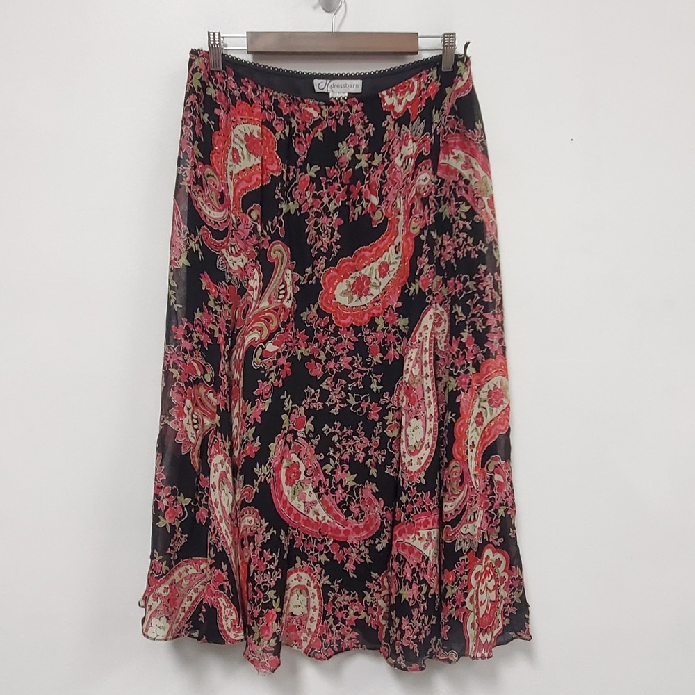 Dress Barn Vtg Y2K Whimsigoth‎ Skirt Size L Fairy Sequin Dark Floral Midi Flowy
